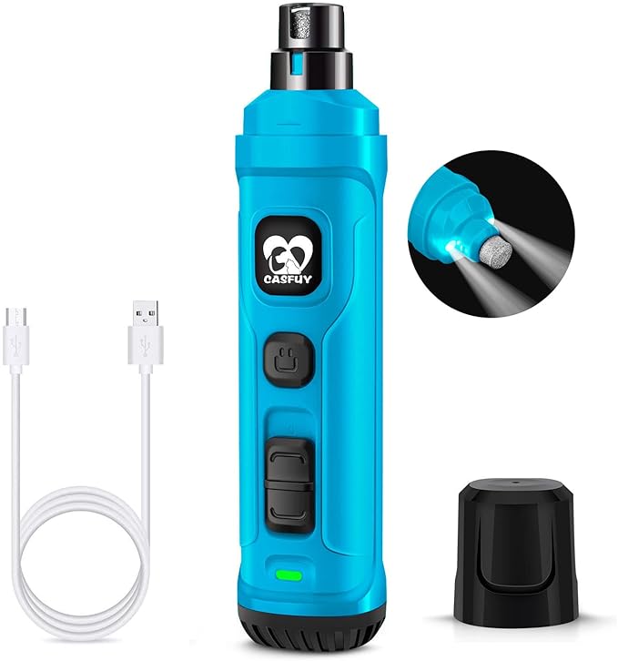 Casfuy Dog Nail Grinder with 2 LED Light - New Version 2-Speed Powerful Electric Pet Nail Trimmer Professional Quiet Painless Paws Grooming & Smoothing for Small Medium Large Dogs(Bright Blue)-PawvioPets
