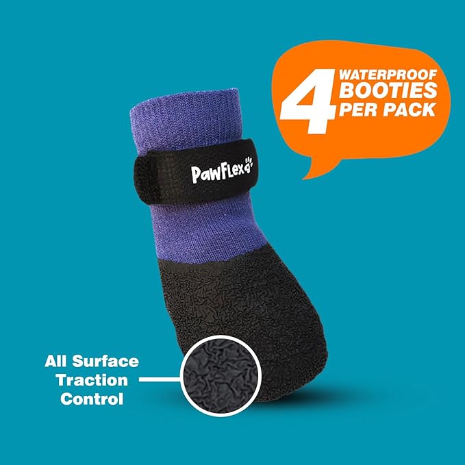 Double Dipped Thick Textured Waterproof Cotton Dog Socks | PawFlex Comfy Pawz Soft Indoor/Outdoor Pet Booties | Non-Slip Silicone Grip at Inner Wrist for No Twisting or Sliding Off| Adjustable Strap-PawvioPets
