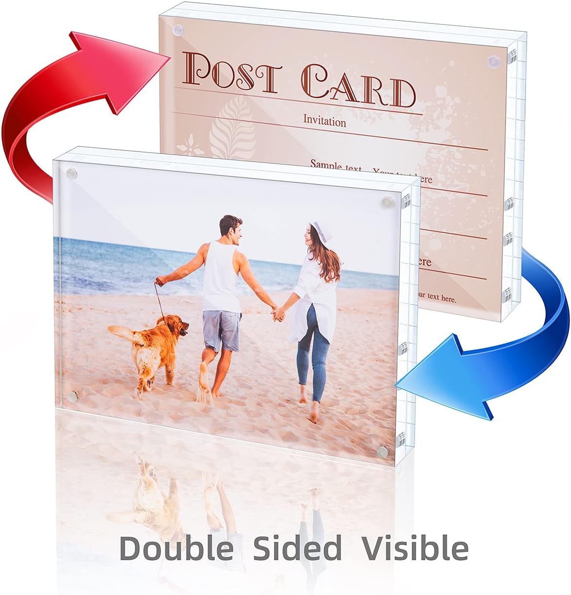 Acrylic Picture Frame , Clear Freestanding Double Sided 20mm Thickness Frameless Magnetic Photo Frames Desktop Display with Gift Box Package (4x6 4 pack)