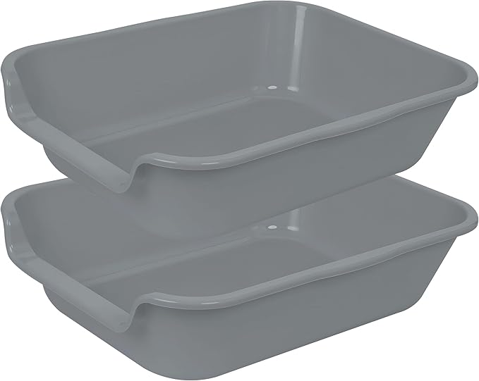 2 Pack of Extra Large Cat Litter Box (ABS Material), Low Entry Senior Litter Pen for Geriatric Kitty Big Cats, Jumbo Pet Safe Litter Boxes Tray for Indoor Pets Potty (Gray, 20" L x 15.5" W)-PawvioPets