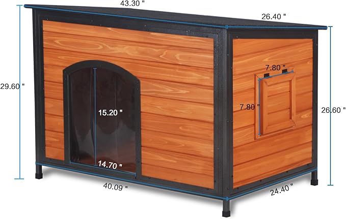 Dog House Outdoor Insulated 43.3" L Large Dog Kennel 6 Sides All-Round Foam Winter Weatherproof for Small Medium Large Dogs with Strong Metal Chew Proof Frame-PawvioPets