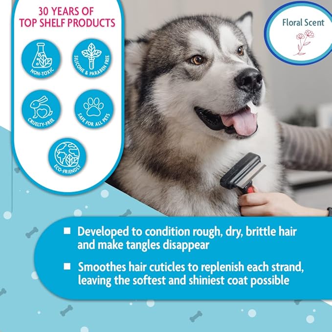 EQyss Premier Pet Conditioner - Moisturizes, Softens, & Conditions Dry Coat & Hair, Detangles & Adds Shine - for all Dogs, Cats, Puppies (16 oz)-PawvioPets