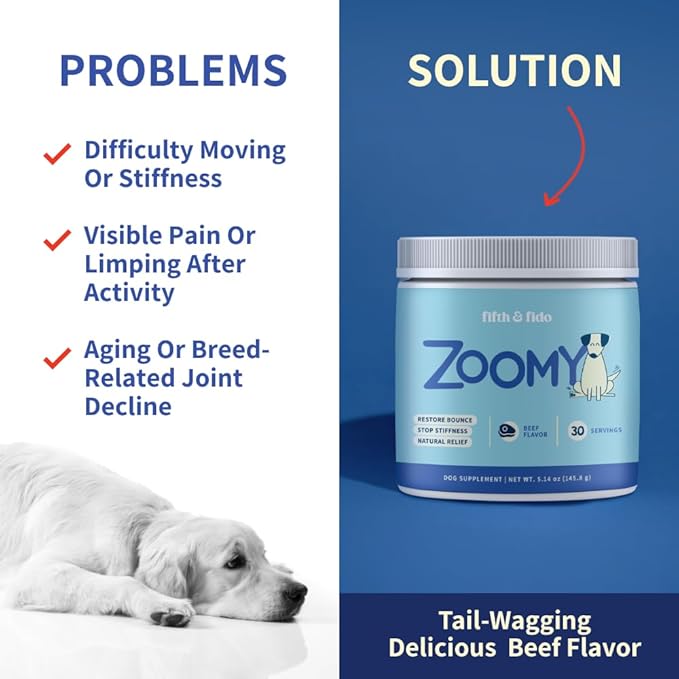 Dog Joint Supplement Powder with Glucosamine, Chondroitin & MSM – Hip & Joint Support for Mobility, Stiffness & Flexibility – Mushroom Blend with Lion’s Mane, Cordyceps & Reishi – Zoomy-PawvioPets