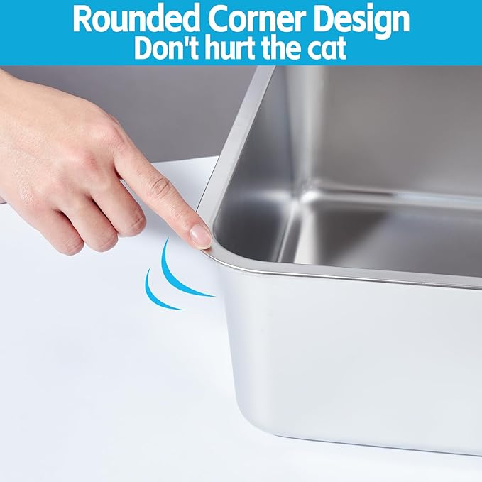 2 Pack Stainless Steel Litter Box-XXL Metal Litter Box for Big Cats 8IN Deep, Cat LitterBox-Pet Toilet Easy to Clean,High Sided Cat Litters Boxes Adult Cats,Non Stick, No Smell-PawvioPets