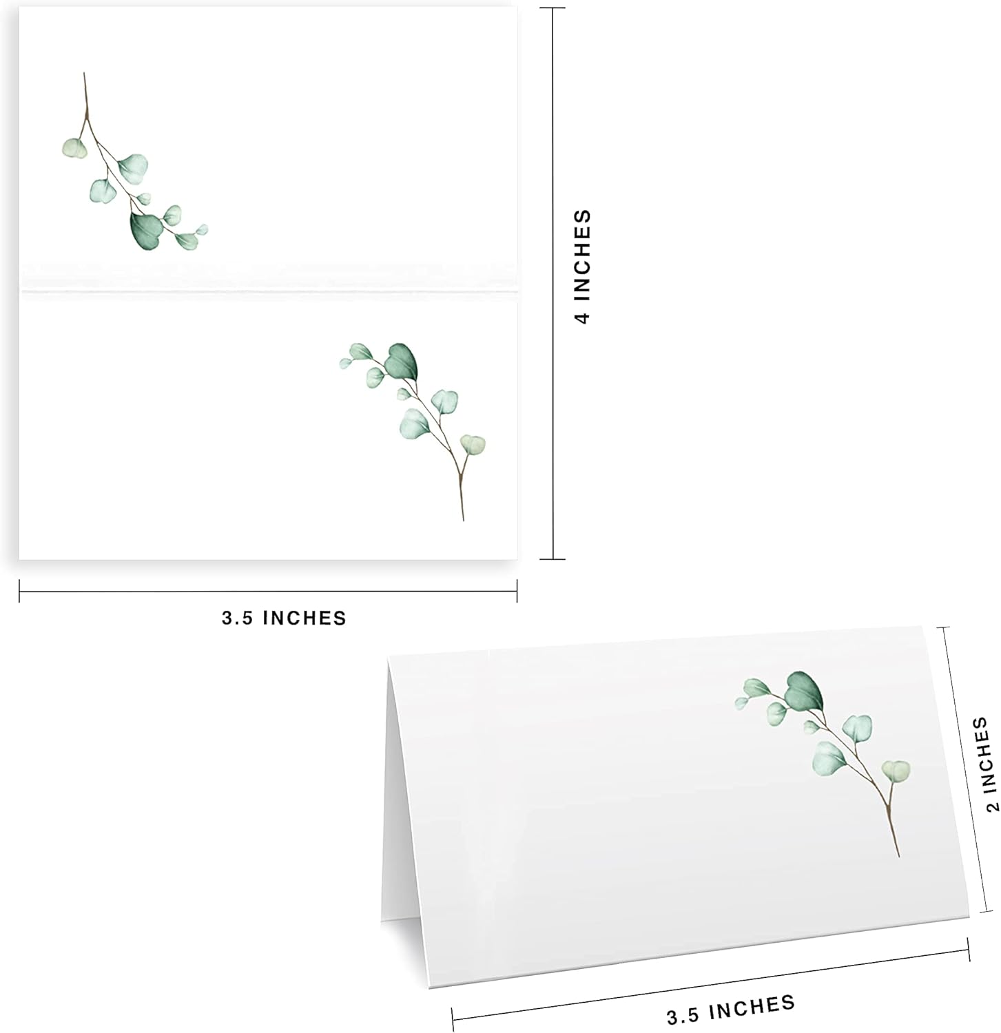 Watercolor Place Cards for Wedding or Party, Seating Place Cards for Tables, Scored for Easy Folding, 100 Pack, 2 x 3.5 Inches