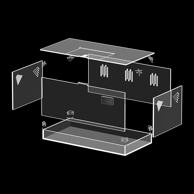 Acrylic Tarantula Enclosure, Reptile Terrarium Breeding Tank w/Temperature Hygrometer,Habitat Reptiles Feeding Box Isopod Terrarium Cage for Insect Lizard Home Office (Reptile-Tank-L(Tray))-PawvioPets