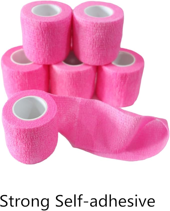 6 Pack 2" x 5 Yards Self Adhesive Bandage Wrap Breathable Cohesive Vet Wrap for Pets, Elastic Self-Adherent Tape for Sports, Wrist, Ankle (Pink)-PawvioPets