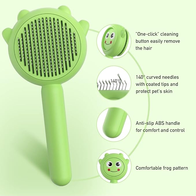 Dog Brush for Short or Long Haired Dogs, Frog Shape Dog Brush with Release Button, Dog Hair Brush Dog Grooming Deshedding Brush for Dog Kitten Rabbit Massage Removes Loose Fur-PawvioPets