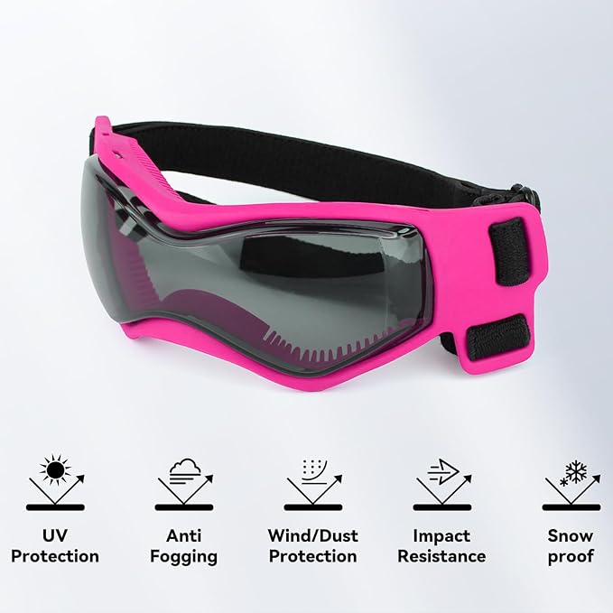 Dog Goggles Dog Sunglasses for Medium Breed UV Protection Windproof with Adjustable Head Straps Chin Straps for Ride Car/Hiking Travel/On Beach-Pink-PawvioPets