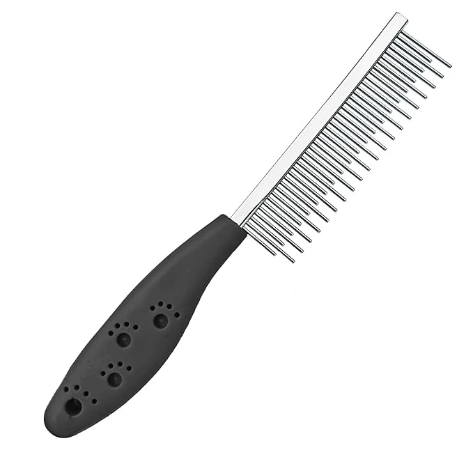 Dog or Cat Comb Grooming with Short and Long Teeth Dematting Knots Tangles Remover Combs Detangler Tool Suitable for Dogs Cats Poodle HorseStainless Steel Pin (Black)-PawvioPets