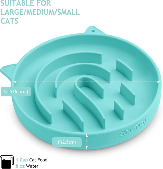 Coomazy Silicone Slow Feeder Dog Cat Bowls, Interactive Puzzle Toy for Pets Dry/Wet Food Training, Keeps Dogs Cats Busy, Prevents Puppy Kitty Overeating (Cyan, 1.4 Cup)-PawvioPets