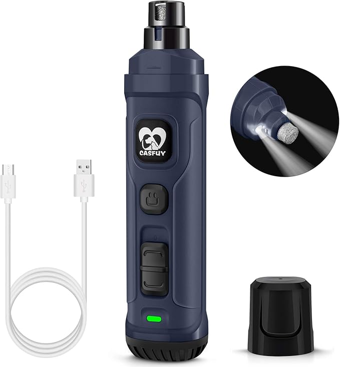 Casfuy Dog Nail Grinder with 2 LED Light - New Version 2-Speed Powerful Electric Pet Nail Trimmer Professional Quiet Painless Paws Grooming & Smoothing for Small Medium Large Dogs and Cats (Blue)-PawvioPets