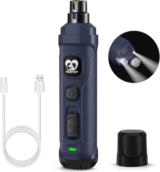 Casfuy Dog Nail Grinder with 2 LED Light - New Version 2-Speed Powerful Electric Pet Nail Trimmer Professional Quiet Painless Paws Grooming & Smoothing for Small Medium Large Dogs and Cats (Blue)-PawvioPets