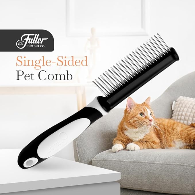 Fuller Brush Single-Sided Pet Comb - 25 Rust-Resistant Stainless Steel Pins - Ergonomic Rubberized Easy Grip Handle - Remove Tangles, Mats & Reduce Loose Hair - Tool for Grooming Dogs & Cats-PawvioPets