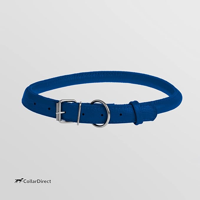 CollarDirect Rolled Leather Dog Collar, Soft Padded Round Puppy Collar, Handmade Genuine Leather Collar Dog Small Large Cat Collars 13 Colors (11-14 Inch, Deep Blue Textured)-PawvioPets