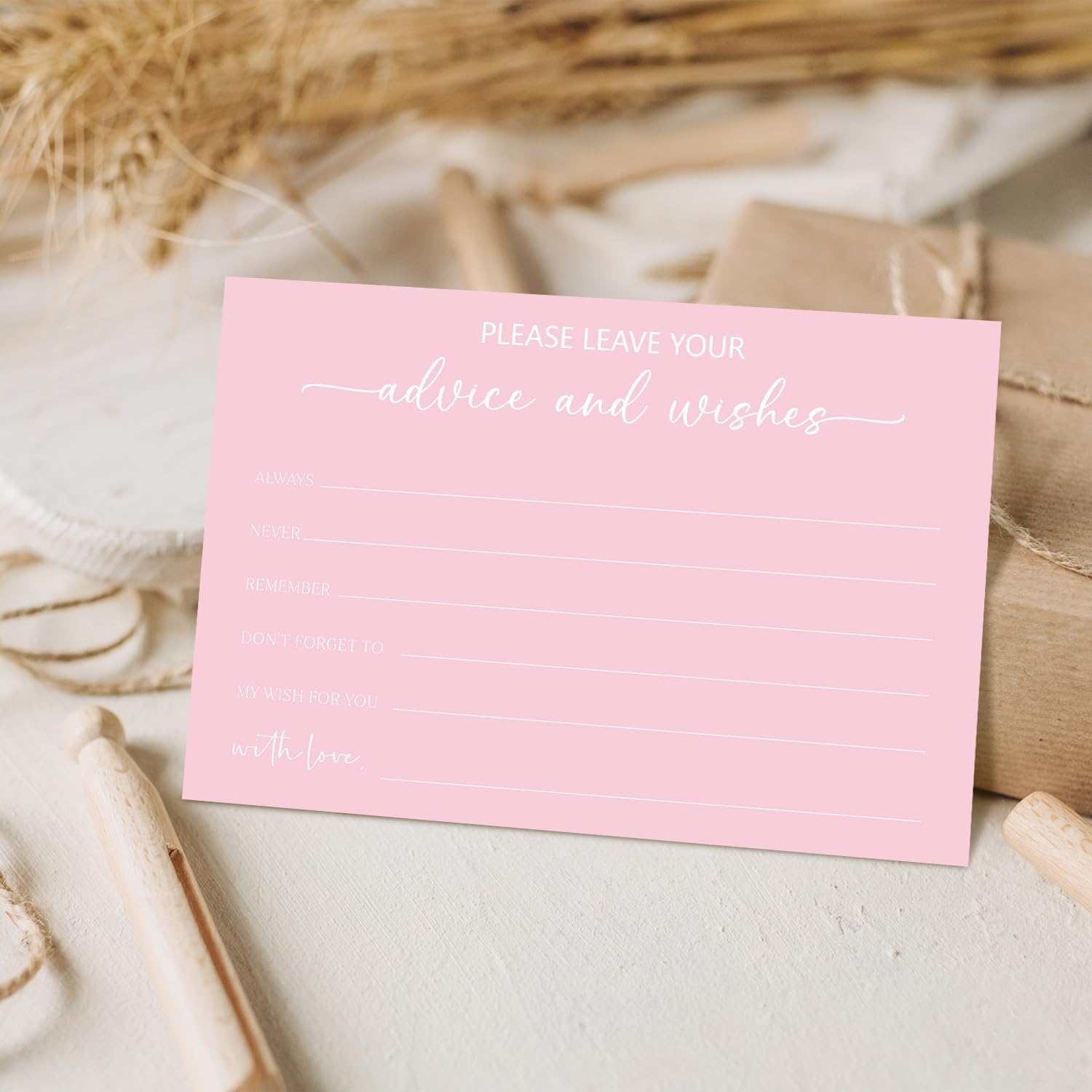 Pink Advice and Wishes Card, Advice Cards for The Bride and Groom, Bridal Shower,Wedding or Baby Shower, Birthday, Graduation, Retirement, Guestbook - 25 Cards -08