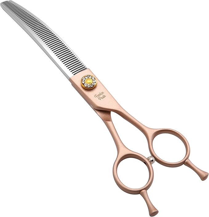 Fenice Peak Professional Curved Thinner Dog Grooming Scissors 7.0'' Rose Gold Thinning Shears Extremely Sharp Blades 440C Stainless Steel Thinning Shears Durable Smooth Fine Cut for Dogs and Cats.-PawvioPets