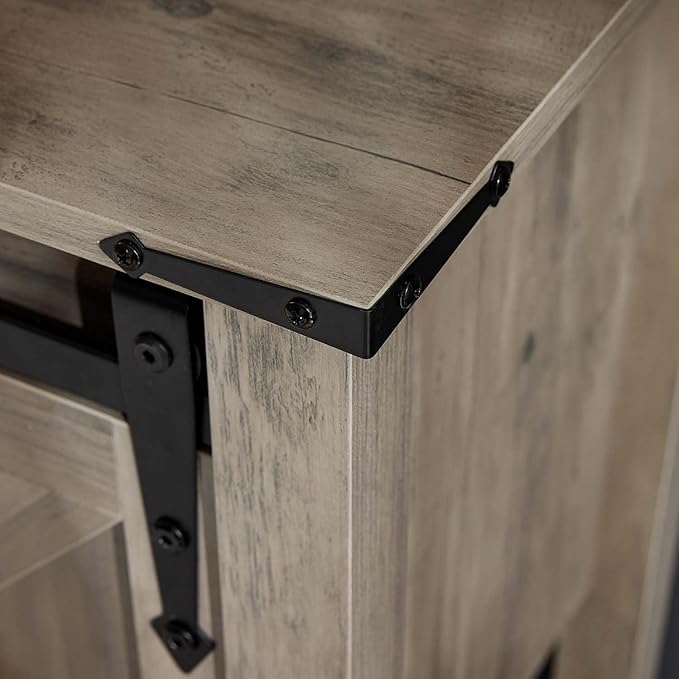 Entryway Table with Storage, Farmhouse Buffet Cabinet Coffee Bar Kitchen Island with Sliding Barn Doors & Shelves, Console Table for Kitchen, Dining Room, Living Room, Grey-PawvioPets