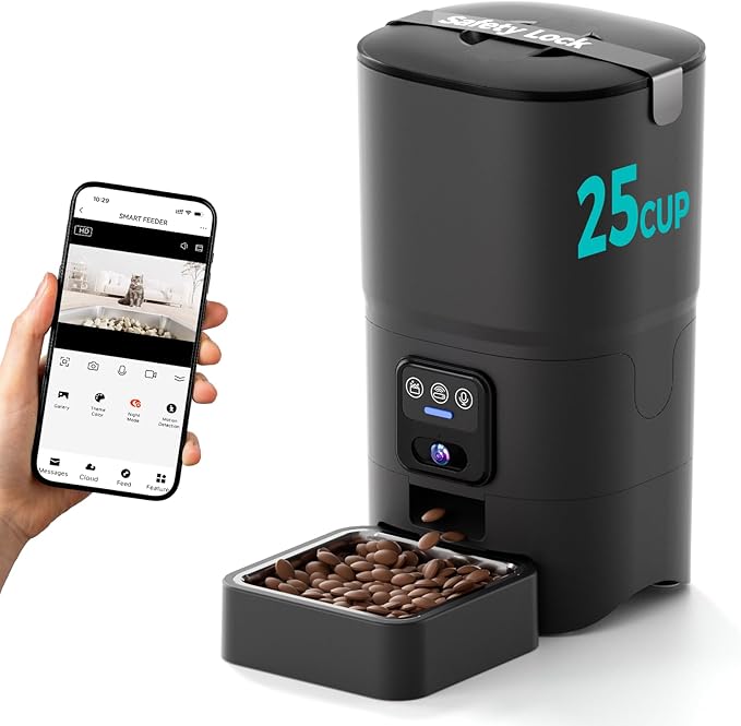 Automatic Cat Feeder,Camera 1080P HD - 6L Pet Feeder, 2.4/5G WiFi Smart App Control, Bluetooth Assist Link,Wide-Angle Lens,Automatic Feeder for Small and Medium-Sized Pets-PawvioPets