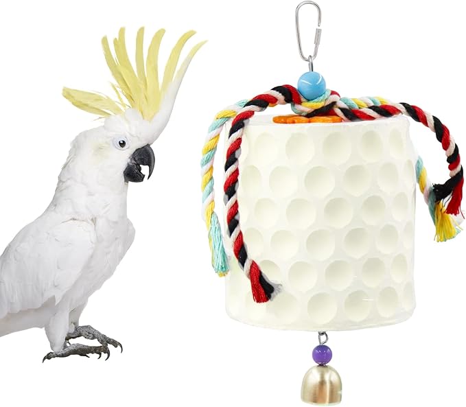 Extra Large Bird Chewing Toy, Parrot Beak Grinding Calcium Stone with Bells, Bird Cage Accessories, Cage Toys for Cockatiel Parakeet Parrot Budgies Rat Hamster Chinchilla Rabbit Bunny African Grey-PawvioPets