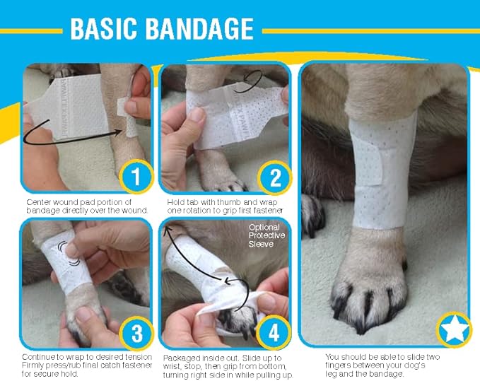Basic Leg Bandages for Dogs, Cats, Pets -First- aid Non Adhesive Fur Friendly, Soft Stretch Wound Care, hot Spots, Fungus, Adjustable Fastening Strap Value Pack (Small 20-Pack)-PawvioPets