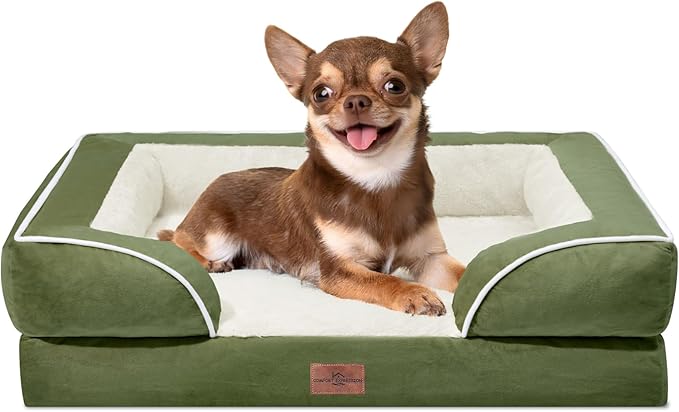Comfort Expression Small Dog Beds Waterproof Orthopedic Foam Dog Sofa Beds for Small Dogs Comfy Pet Bed with Washable Removable Cover & Non-Slip Bottom(X-Small,Light Green)-PawvioPets