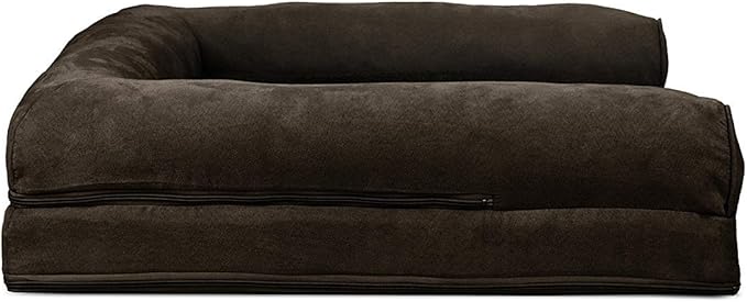 Furhaven Cooling Gel Dog Bed for Large/Medium Dogs w/ Removable Bolsters & Washable Cover, For Dogs Up to 55 lbs - Plush & Suede Sofa - Espresso, Large-PawvioPets