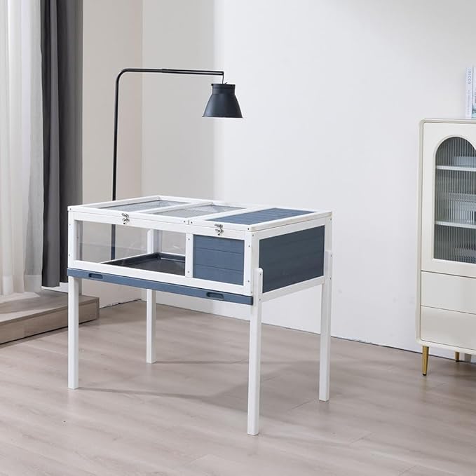 BIRASIL Wood Tortoise House, Indoor Turtle Habitat Reptile Cage, Tortoises Enclosure for Small Animals Lizards Hamster-PawvioPets