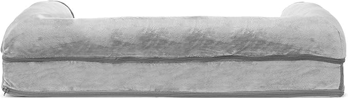 Furhaven Orthopedic Dog Bed for Medium/Small Dogs w/ Removable Bolsters & Washable Cover, For Dogs Up to 35 lbs - Faux Fur & Velvet Sofa - Smoke Gray, Medium-PawvioPets