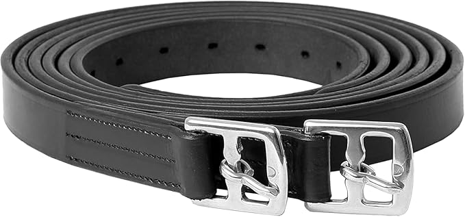 Exion Pre-Stretched Leather Stirrup Leathers for English Saddles | Premium Vegetable-Tanned Non-Stretch Stirrups for Jumping, Dressage & Schooling | 18-Hole Numbered Adjustment & SS Buckles-PawvioPets