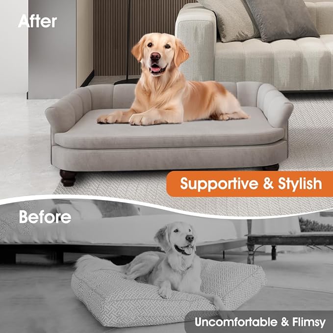 Dog Couch Sofa Bed, Comfortable Pet Sofa for Large and Medium Dogs, Soft Velvet Cushion, Durable Pet Furniture for Living Room, Washable Dog Bed for Couch 40.16‘’ (Gray)-PawvioPets
