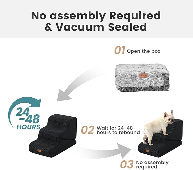 Gardner Pet Dog Stairs for Small Dogs 19.7" H, 4-Step Black Curved Pet Stairs, Dog Steps for High Bed (18-24 in), Couch with Durable Non-Slip Waterproof Fabric Cover and CertiPUR-US Certified Foam-PawvioPets