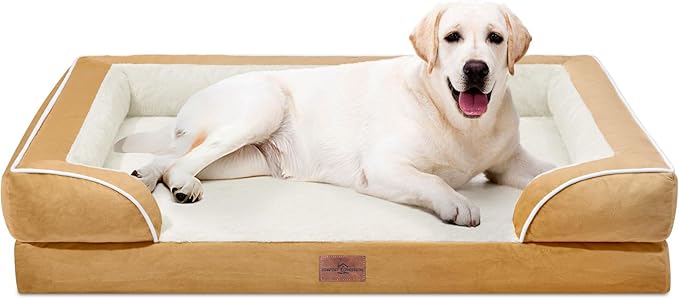 Comfort Expression Jumbo Dog Beds Orthopedic Foam, Waterproof Dog Beds for Jumbo Breed Dogs, PV Washable Dogs Sofa Couch with Removable Cover & Non-Slip Bottom(Khaki)-PawvioPets