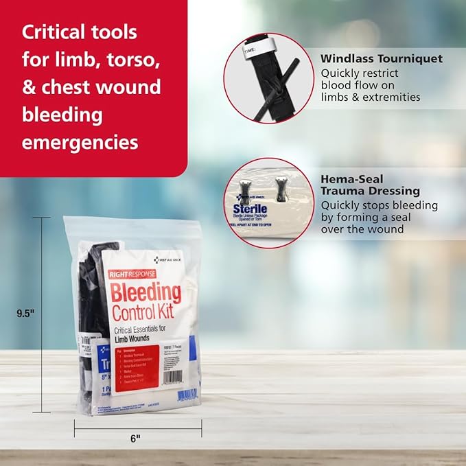 First Aid Only 91512 Critical Essentials Bleeding Control Kit for Limb Wounds, 7 Pieces-PawvioPets