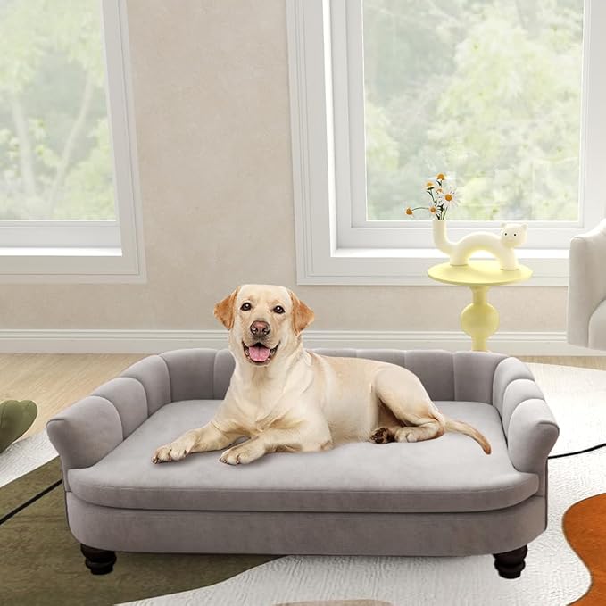 Dog Couch Sofa Bed, Comfortable Pet Sofa for Large and Medium Dogs, Soft Velvet Cushion, Durable Pet Furniture for Living Room, Washable Dog Bed for Couch 40.16‘’ (Gray)-PawvioPets