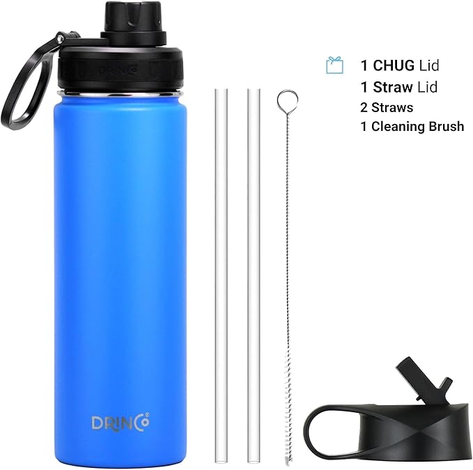 DRINCO Stainless Steel Water Bottle Spout Lid Vacuum Insulated Double Wall Water Bottle Wide Mouth (40oz 32oz 22oz 18oz 14oz) Leak Proof Keeps Cold or Hot (22 oz, 22oz Royal Blue)-PawvioPets