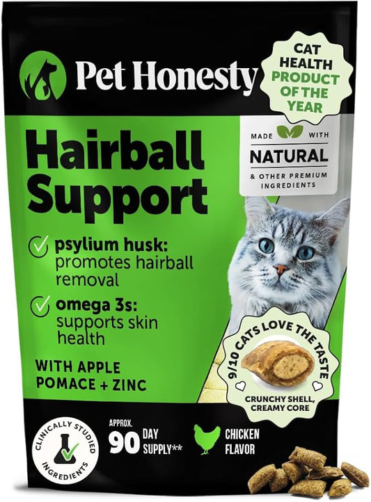 Cat Hairball Support Crunchy & Creamy Chews, Hairball Remedy Cat Treats, Furball Treatment, Supports Skin & Coat, Digestion, Vitamins & Hairball Medicine, Chicken (90-Day Supply)-PawvioPets