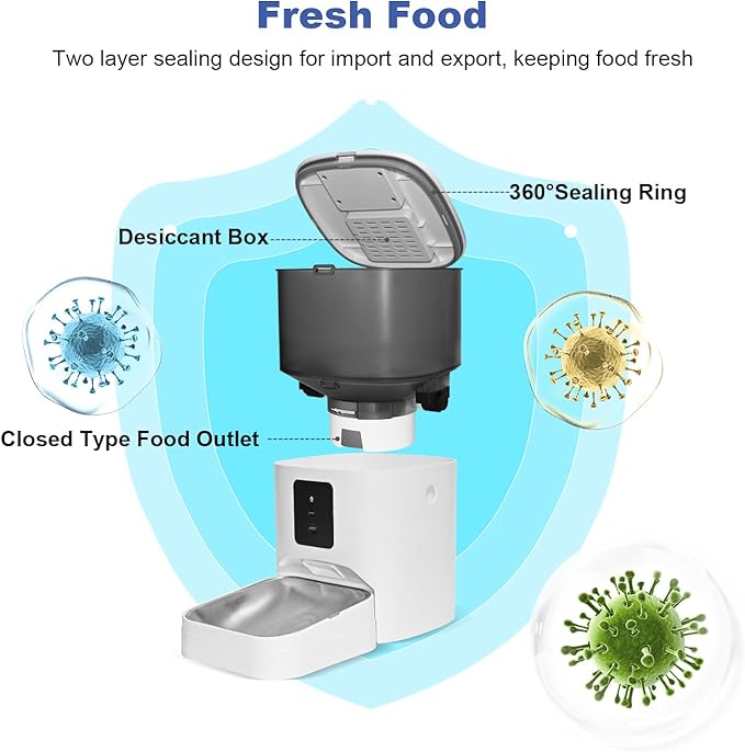 2.4G WiFi Automatic Cat Feeder, 4L Food Dispenser with 10s Voice Recorder, Pet Feeder up to 10 Meals per Day, Timed Cat Feeder with Dry Food Sealed Ring (White, 4L-WiFi)-PawvioPets