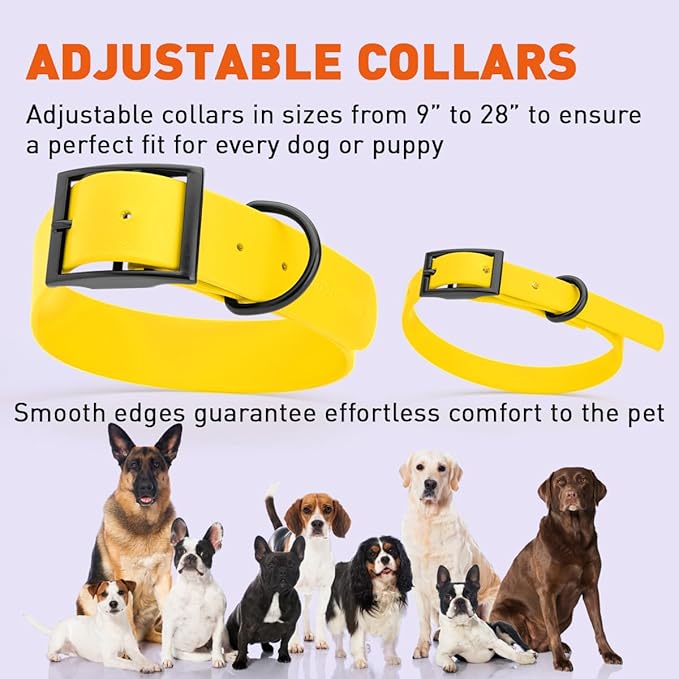 Dogline Biothane Waterproof Dog Collar Strong Coated Nylon Webbing with Black Hardware Odor- Proof for Easy Care Easy to Clean High Performance Fits Small Medium or Large Dogs, Lemon Yellow-PawvioPets