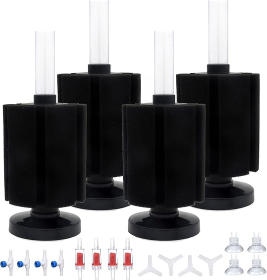 ALEGI 4pcs Large Aquarium Sponge Filter with Suction Cups, Check Valves for Breeding Fry Betta Shrimp Fish Tank (Medium for 20-50 Gal 4 Pcs)-PawvioPets