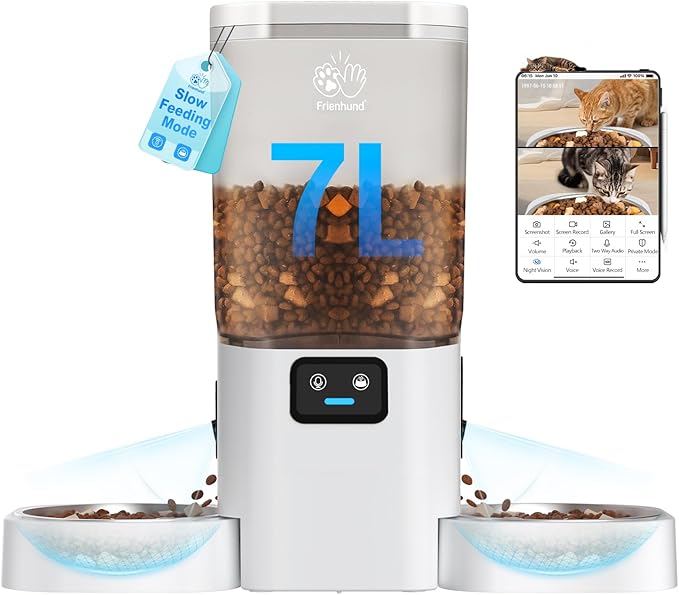 5G WiFi Automatic Cat Feeder with Two HD Camera: 7L Automatic Dog Feeder with Night Vision, Auto Cat Food Dispenser for Multiple Pet, Detachable for Easy Cleaning - 29 Cup-PawvioPets