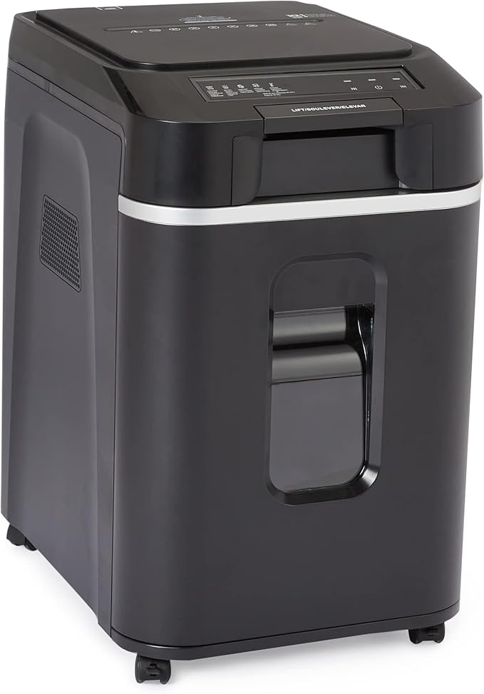 Amazon Basics 200-Sheet Auto Feed Cross Cut Paper Shredder with Pullout Basket, Black-PawvioPets