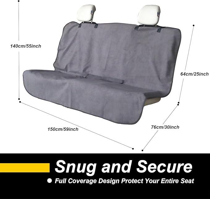 Back Seat Cover for Car Trucks Van SUV,Waterproof Rear Bench Towel Seat Covers for Dogs and Kids,Automotive Backseat Protector (Grey)-PawvioPets