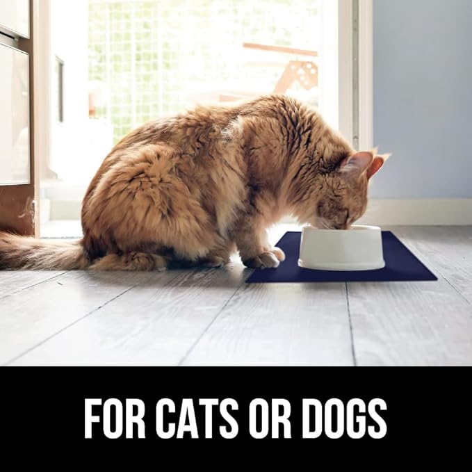GORILLA GRIP 100% Waterproof Raised Edge BPA Free Silicone Pet Feeding Mat, Dog Cat Food Mats Contain Spills Protects Floors, Placemats for Cats and Dogs Water Bowl, Pets Accessories 28x18 Navy-PawvioPets