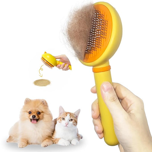 Cat Brush for Shedding, Self-Cleaning Slicker Brush for Indoor Cats, Gently Remove Loose Fur, Pet Grooming Massage Deshedding Tool, Suits Long & Short Haried Cats and Dogs-PawvioPets