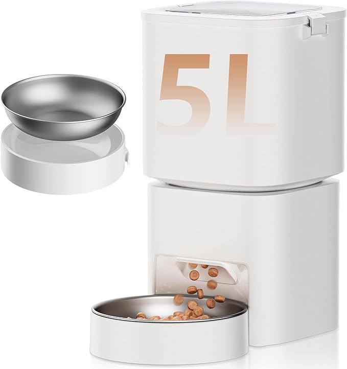 5L/21 Cups Automatic Cat Feeder, Timed Automatic Pet Feeders, Cat Dry Food Dispenser Dual Power, 10 Meals Programmable 1-15 Portion Control Cats Feeder, Pet Food Dispenser for Cats & Puppy(Not WiFi)-PawvioPets