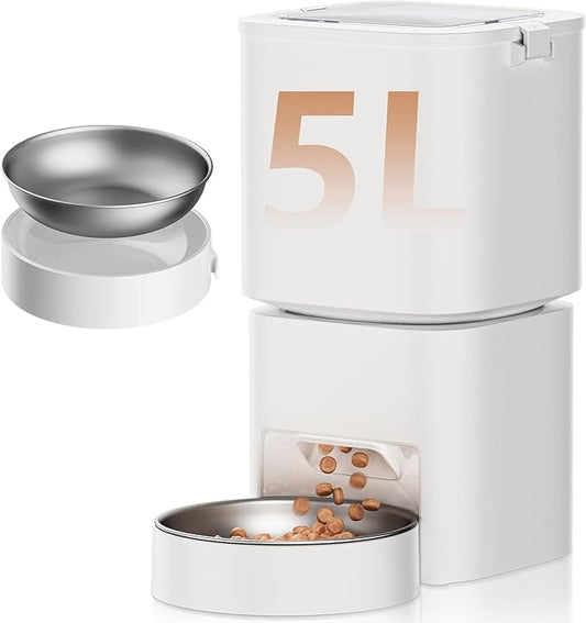 5L/21 Cups Automatic Cat Feeder, Timed Automatic Pet Feeders, Cat Dry Food Dispenser Dual Power, 10 Meals Programmable 1-15 Portion Control Cats Feeder, Pet Food Dispenser for Cats & Puppy(Not WiFi)-PawvioPets