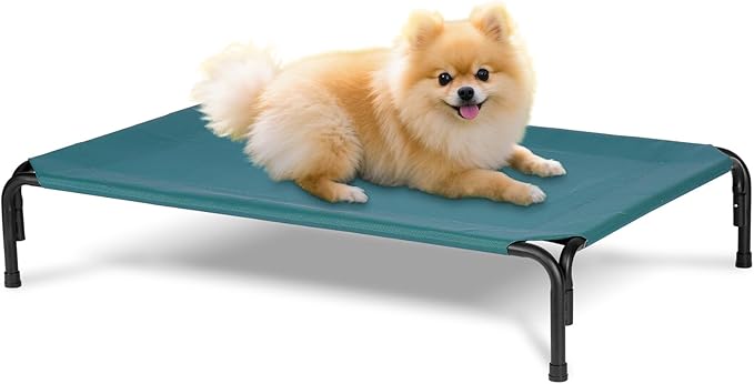 Elevated Dog Bed for Outdoor, Medium Raised Dogs Cot for Training, Cooling Pet Beds with Washable Mesh, Indestructible Lifted Platform for Outside Camping, 35 inch Green-PawvioPets