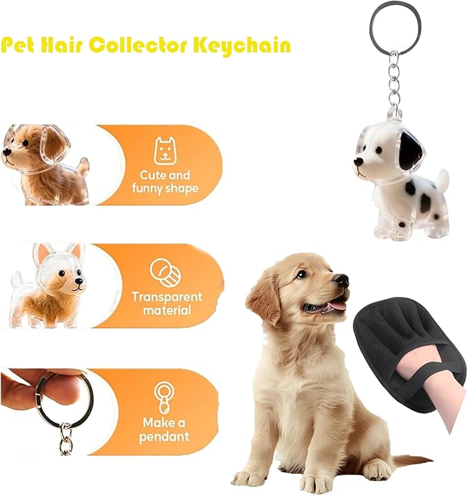 2Pcs Five-Finger Pet Hair Removal Glove for Dogs,Reusable Cat Grooming Gloves,Pet Hair Collector Keychain,Electrostatic Pet Hair Removal Tool for Furniture,Car,Couch,Carpet,Essential Pet Supplies-PawvioPets