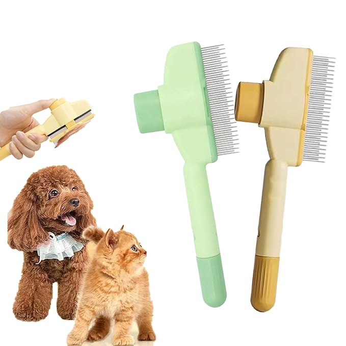 2PCS Self CleaningPetComb Grooming Brush,PetComb for Dogs & Cats, Brush for Cats, Cat dog comb Pet Grooming for Massaging and Cleaning Shedding Hair (Green+Yellow)-PawvioPets